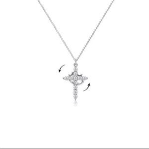 Silver Zircon Cross Pendant Necklace w/ Rotatable Crown 18” Chain Gifts For Her